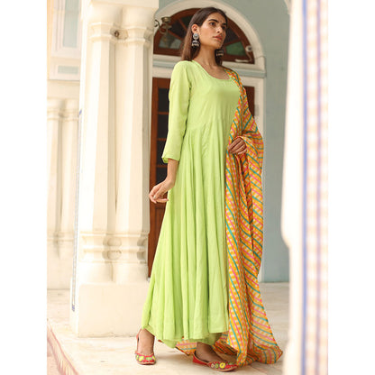 Gulabo Jaipur Green Rangoli Anarkali With Pant And Dupatta (Set Of 3)