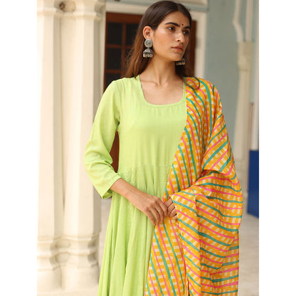 Gulabo Jaipur Green Rangoli Anarkali With Pant And Dupatta (Set Of 3)