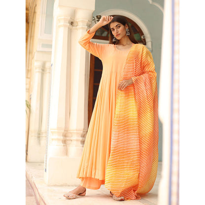 Gulabo Jaipur Peach Rangoli Anarkali With Pant And Dupatta (Set Of 3)