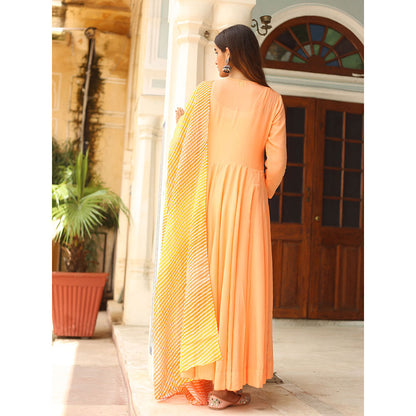 Gulabo Jaipur Peach Rangoli Anarkali With Pant And Dupatta (Set Of 3)