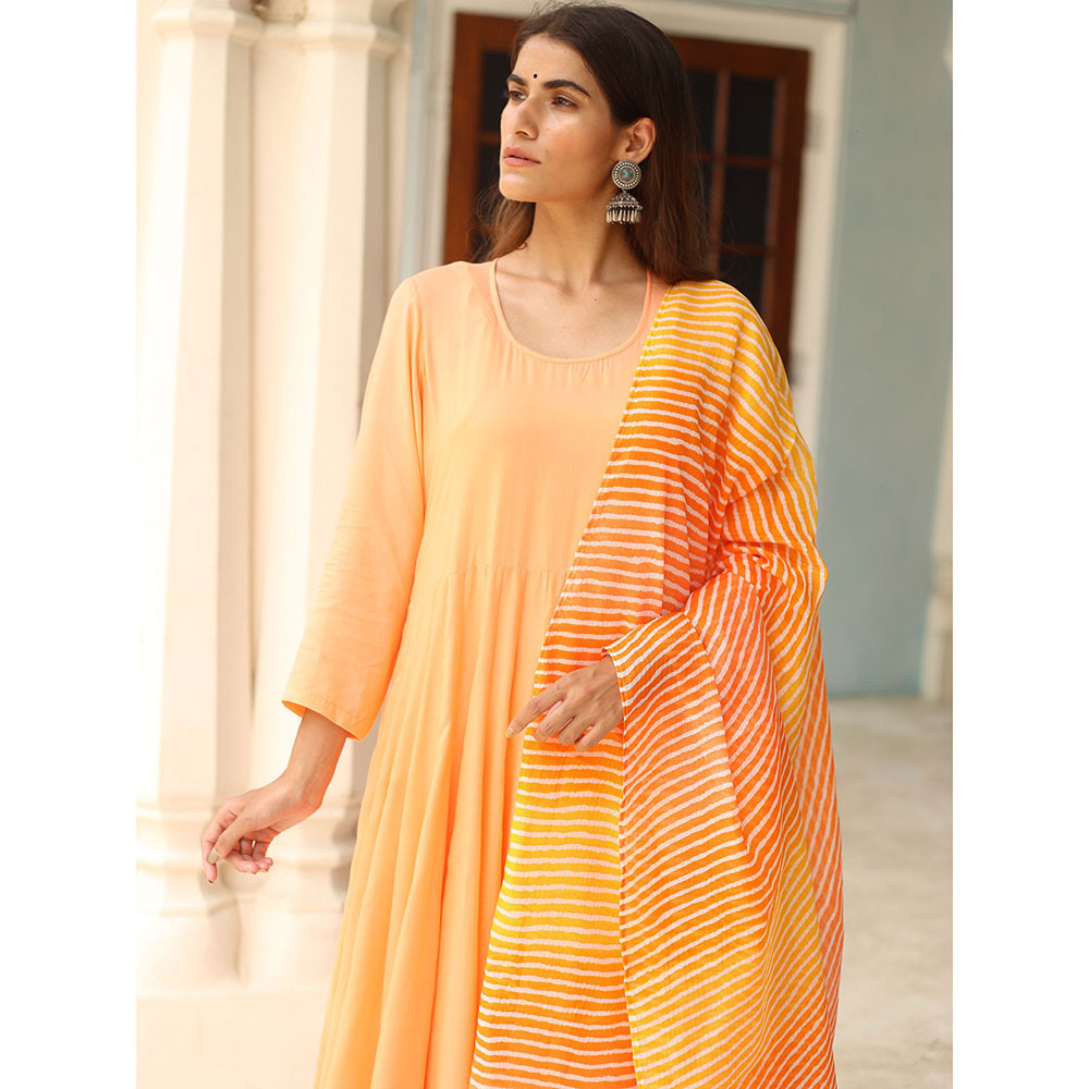 Gulabo Jaipur Peach Rangoli Anarkali With Pant And Dupatta (Set Of 3)