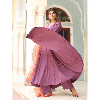 Gulabo Jaipur Purple Rangoli Anarkali With Pant And Dupatta (Set Of 3)
