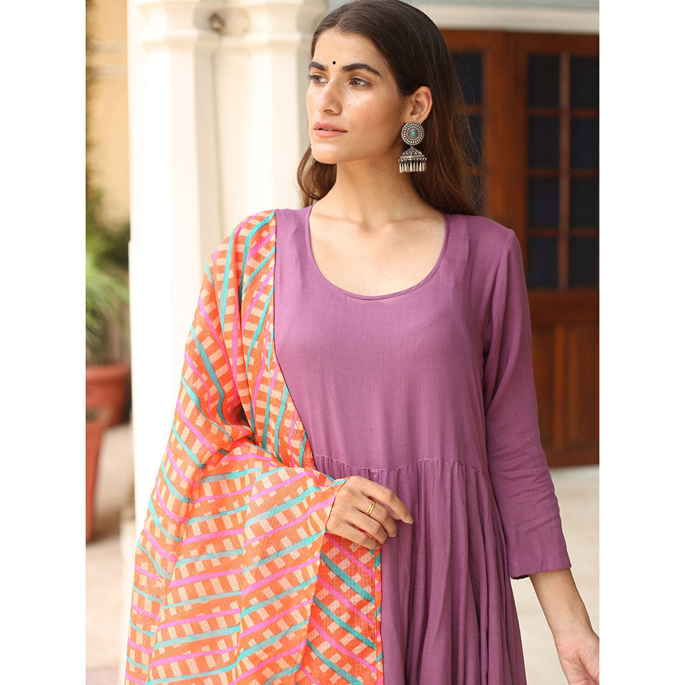 Gulabo Jaipur Purple Rangoli Anarkali With Pant And Dupatta (Set Of 3)
