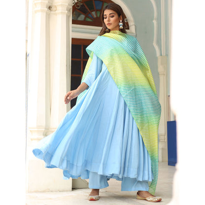 Gulabo Jaipur Blue Rangoli Anarkali With Pant And Dupatta (Set Of 3)