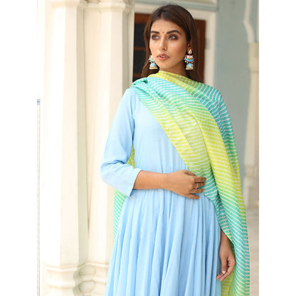 Gulabo Jaipur Blue Rangoli Anarkali With Pant And Dupatta (Set Of 3)