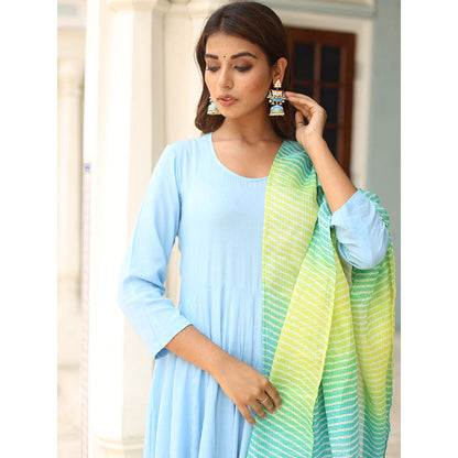 Gulabo Jaipur Blue Rangoli Anarkali With Pant And Dupatta (Set Of 3)