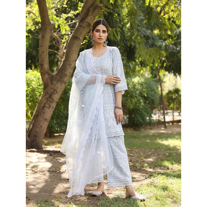 Gulabo Jaipur Sky Blue Cotton Kurta With Pant & Organza Dupatta (Set of 3)