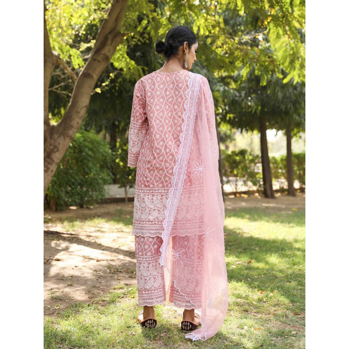 Gulabo Jaipur Pink Cotton Kurta With Pant & Organza Dupatta (Set of 3)
