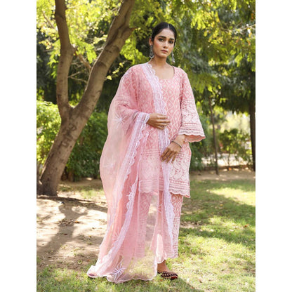Gulabo Jaipur Pink Cotton Kurta With Pant & Organza Dupatta (Set of 3)