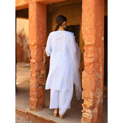 Gulabo Jaipur Blue Chikan Kurta With Pant & Organza Dupatta (Set of 3)