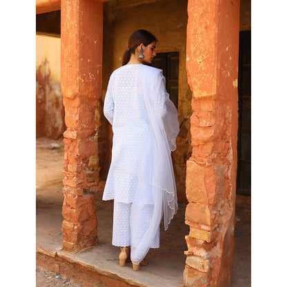 Gulabo Jaipur Blue Chikan Kurta With Pant & Organza Dupatta (Set of 3)