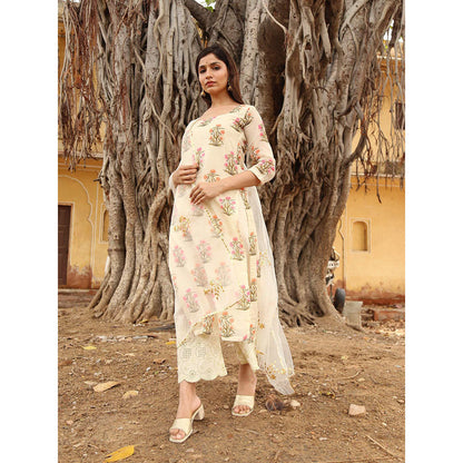 Gulabo Jaipur White Chanderi Kurta With Pyjama & Organza Golden Detailing Dupatta (Set of 3)