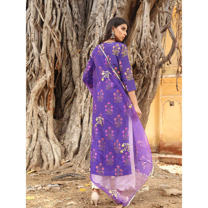 Gulabo Jaipur Purple Chanderi Kurta With Pyjama & Organza Golden Detailing Dupatta (Set of 3)