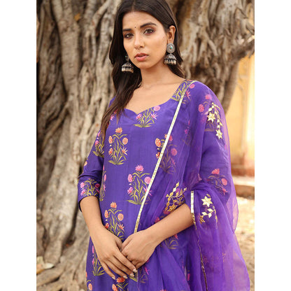 Gulabo Jaipur Purple Chanderi Kurta With Pyjama & Organza Golden Detailing Dupatta (Set of 3)