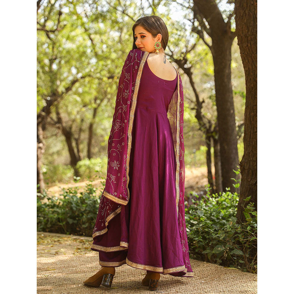 Gulabo Jaipur Nafisa Purple Cotton Rayon Kurta With Pyjama & Taari Dupatta (Set of 3)