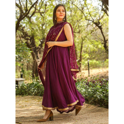 Gulabo Jaipur Nafisa Purple Cotton Rayon Kurta With Pyjama & Taari Dupatta (Set of 3)