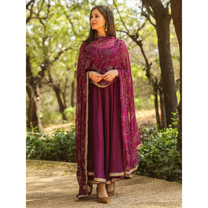 Gulabo Jaipur Nafisa Purple Cotton Rayon Kurta With Pyjama & Taari Dupatta (Set of 3)