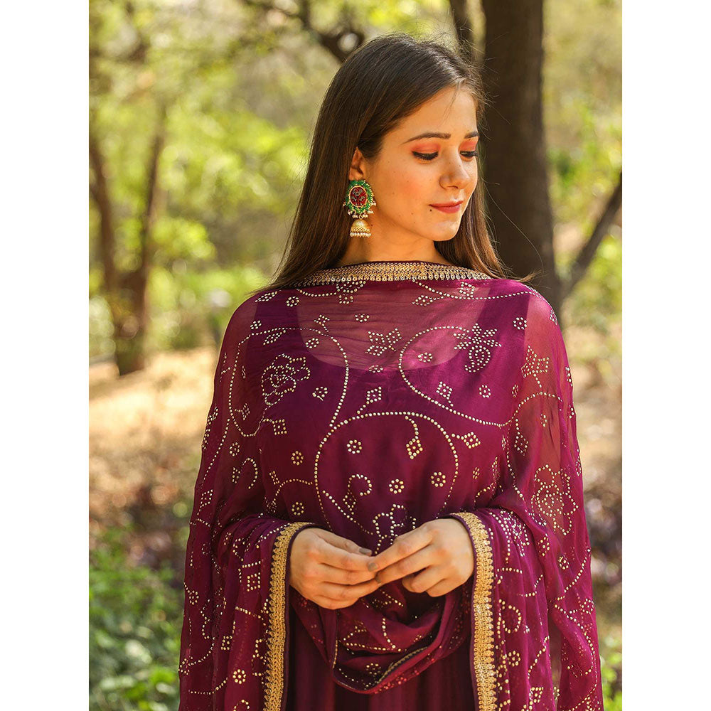 Gulabo Jaipur Nafisa Purple Cotton Rayon Kurta With Pyjama & Taari Dupatta (Set of 3)