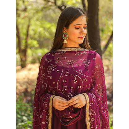 Gulabo Jaipur Nafisa Purple Cotton Rayon Kurta With Pyjama & Taari Dupatta (Set of 3)