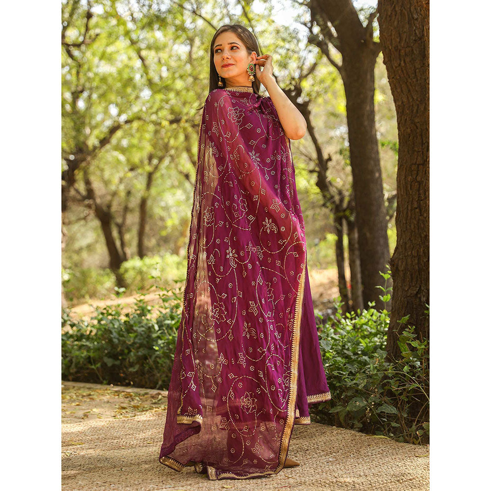 Gulabo Jaipur Nafisa Purple Cotton Rayon Kurta With Pyjama & Taari Dupatta (Set of 3)