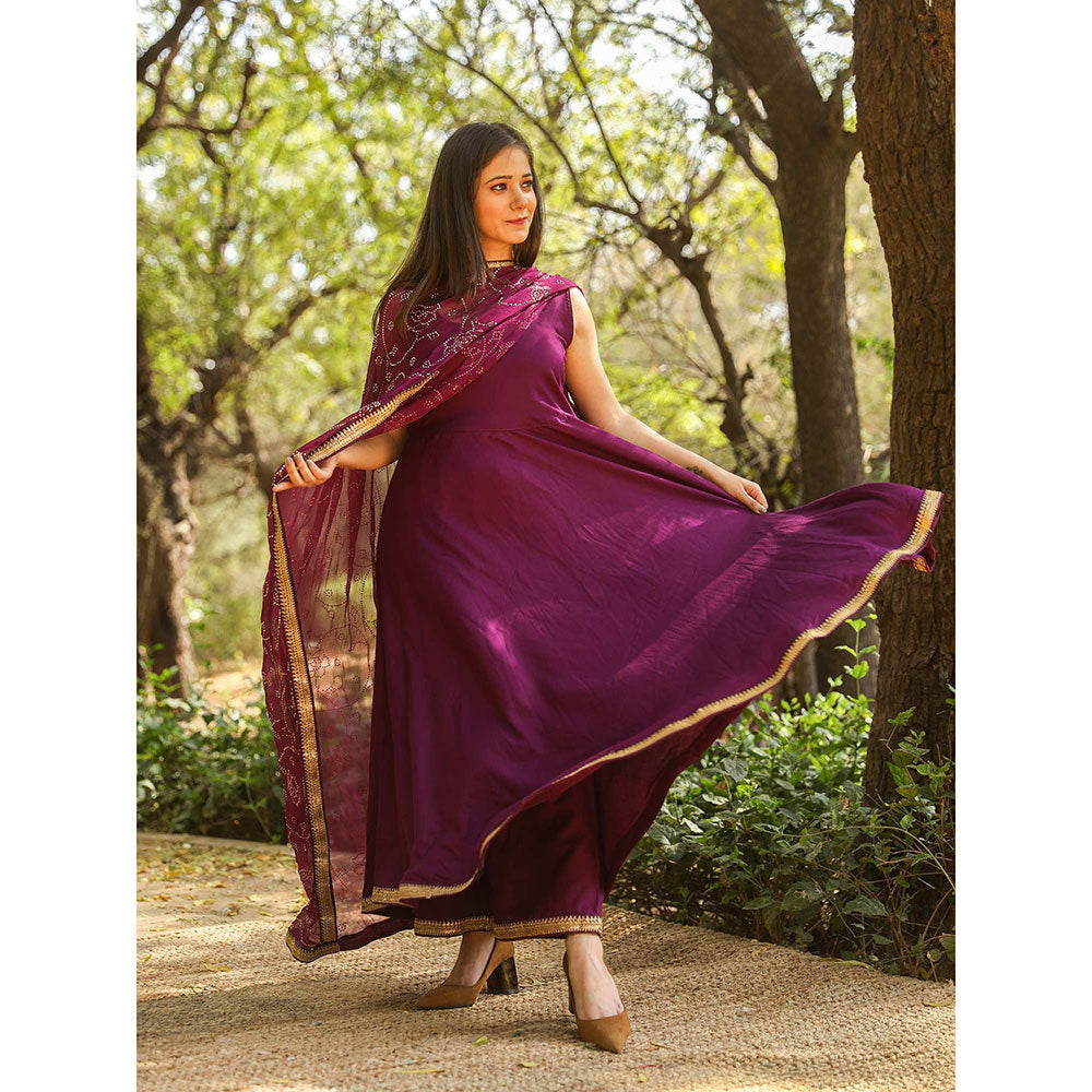 Gulabo Jaipur Nafisa Purple Cotton Rayon Kurta With Pyjama & Taari Dupatta (Set of 3)