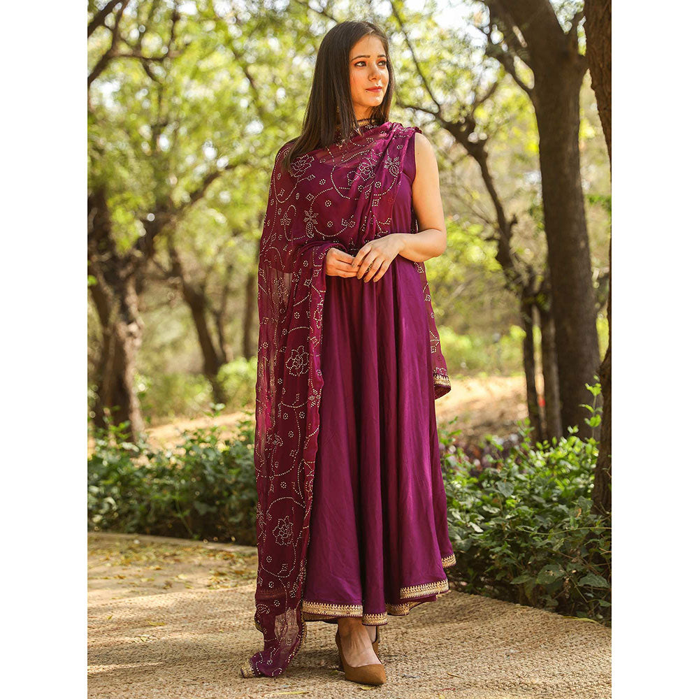 Gulabo Jaipur Nafisa Purple Cotton Rayon Kurta With Pyjama & Taari Dupatta (Set of 3)
