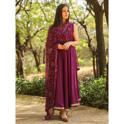Gulabo Jaipur Nafisa Purple Cotton Rayon Kurta With Pyjama & Taari Dupatta (Set of 3)