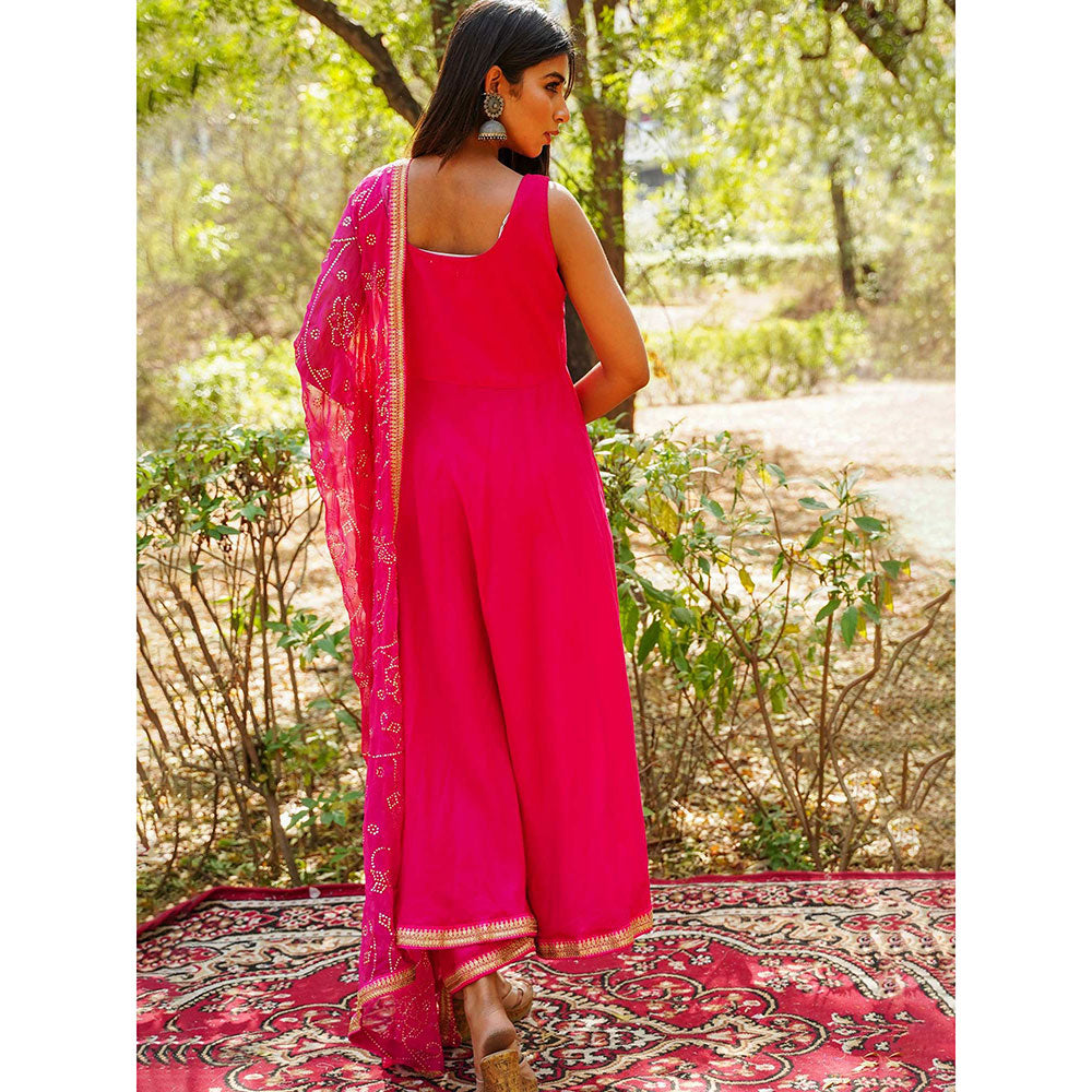 Gulabo Jaipur Nafisa Pink Cotton Rayon Kurta With Pyjama & Taari Dupatta (Set of 3)