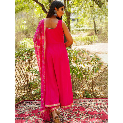 Gulabo Jaipur Nafisa Pink Cotton Rayon Kurta With Pyjama & Taari Dupatta (Set of 3)