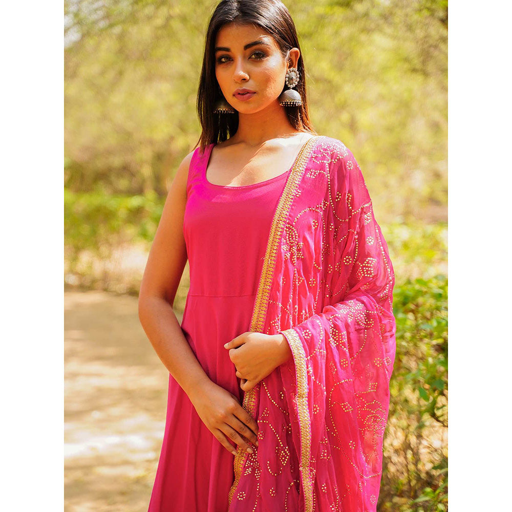 Gulabo Jaipur Nafisa Pink Cotton Rayon Kurta With Pyjama & Taari Dupatta (Set of 3)