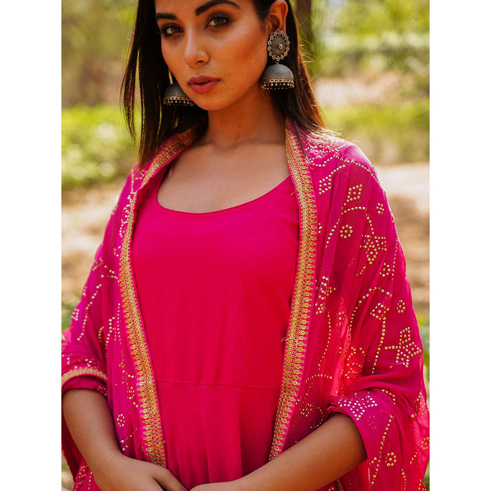 Gulabo Jaipur Nafisa Pink Cotton Rayon Kurta With Pyjama & Taari Dupatta (Set of 3)
