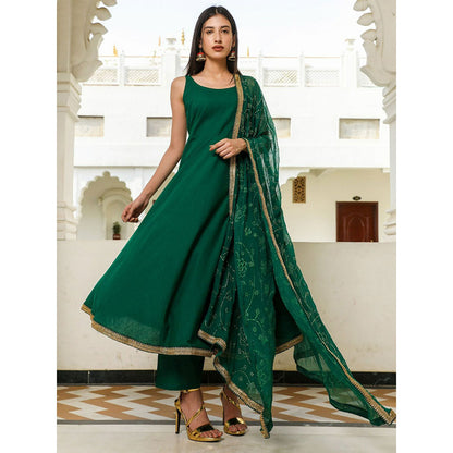 Gulabo Jaipur Nafisa Green Rayon Kurta With Pyjama & Taari Dupatta (Set of 3)