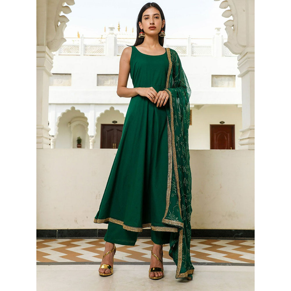 Gulabo Jaipur Nafisa Green Rayon Kurta With Pyjama & Taari Dupatta (Set of 3)