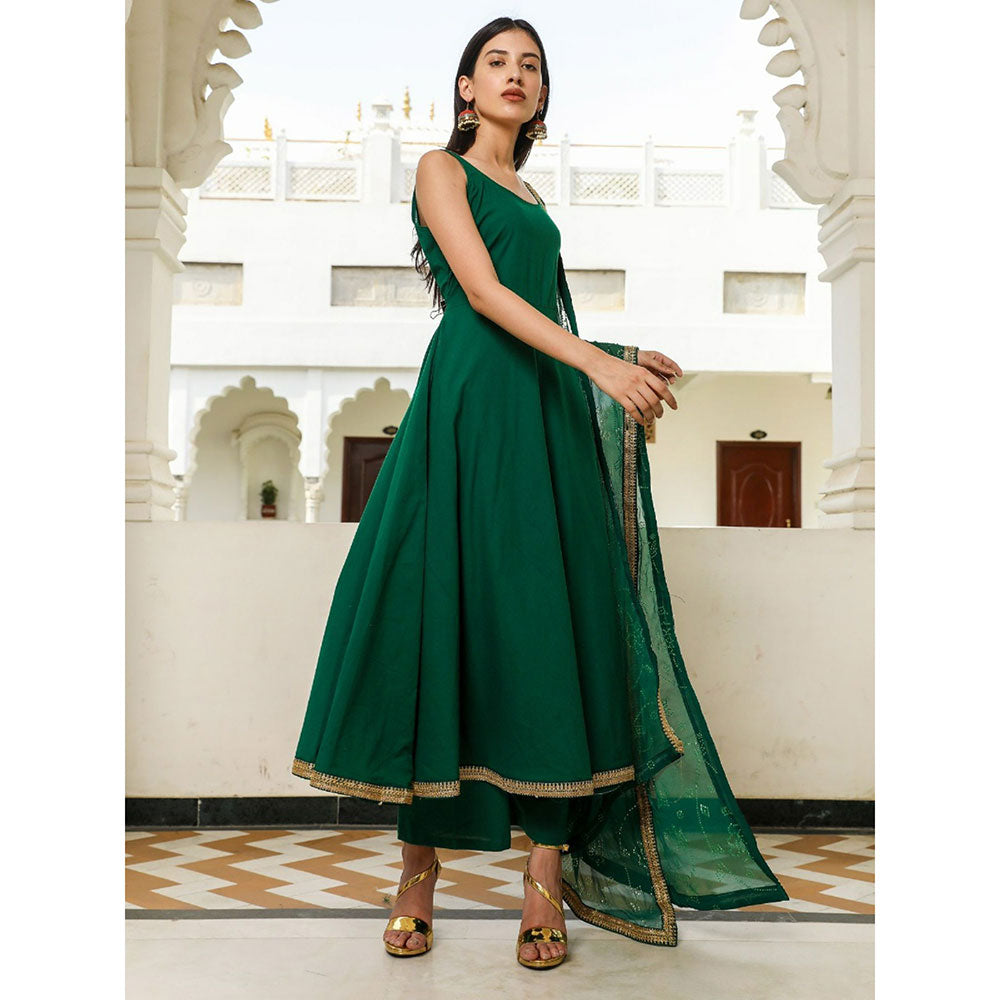 Gulabo Jaipur Nafisa Green Rayon Kurta With Pyjama & Taari Dupatta (Set of 3)