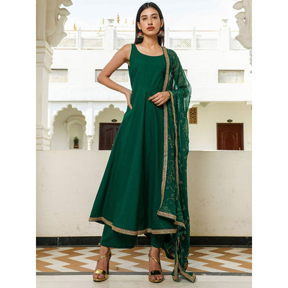Gulabo Jaipur Nafisa Green Rayon Kurta With Pyjama & Taari Dupatta (Set of 3)