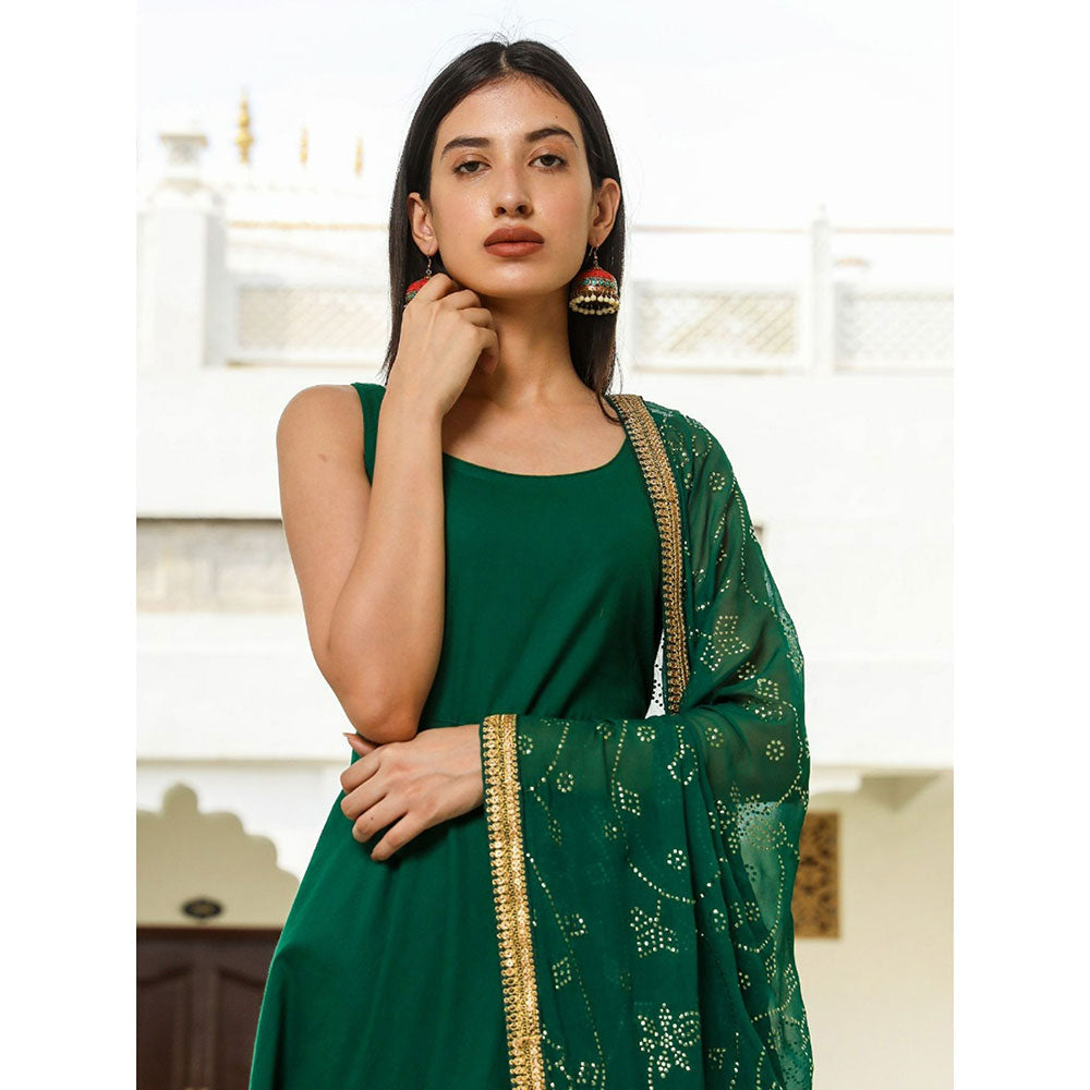 Gulabo Jaipur Nafisa Green Rayon Kurta With Pyjama & Taari Dupatta (Set of 3)