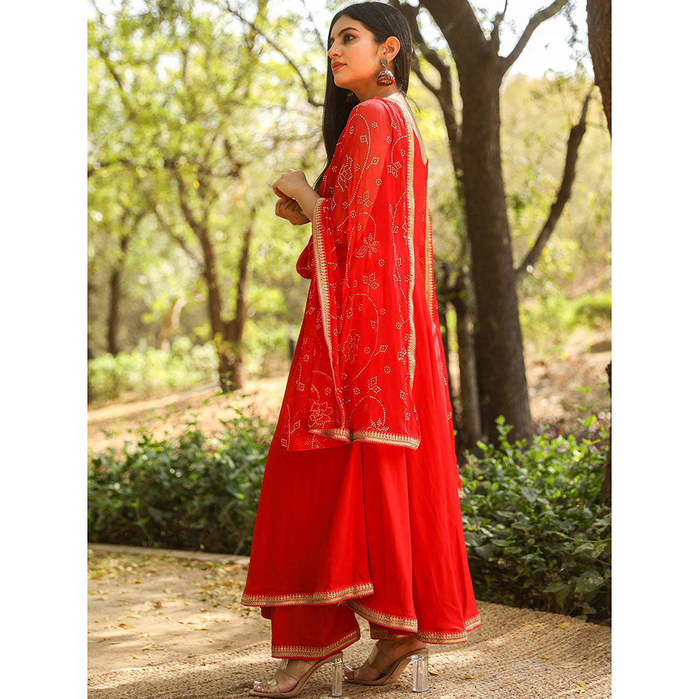 Gulabo Jaipur Nafisa Red Cotton Rayon Kurta With Pyjama & Taari Dupatta (Set of 3)
