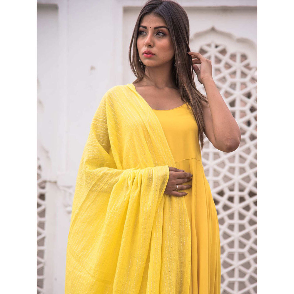 Gulabo Jaipur Noori Yellow Cotton Rayon Kurta With Pyjama & Lurex Dupatta (Set of 3)