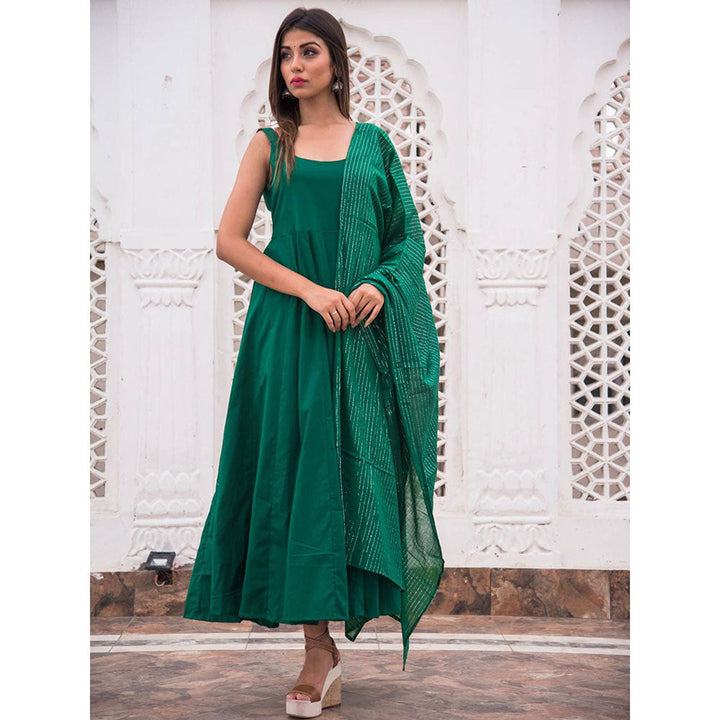 Gulabo Jaipur Noori Green Cotton Rayon Kurta With Pyjama & Lurex Dupatta (Set of 3)