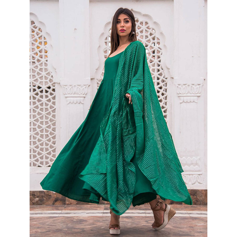 Gulabo Jaipur Noori Green Cotton Rayon Kurta With Pyjama & Lurex Dupatta (Set of 3)