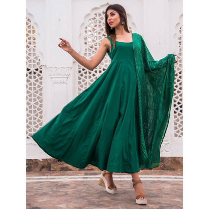 Gulabo Jaipur Noori Green Cotton Rayon Kurta With Pyjama & Lurex Dupatta (Set of 3)