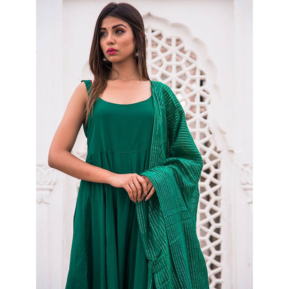 Gulabo Jaipur Noori Green Cotton Rayon Kurta With Pyjama & Lurex Dupatta (Set of 3)