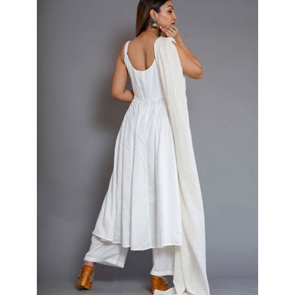 Gulabo Jaipur Noori White Cotton Rayon Kurta With Pyjama & Lurex Dupatta (Set of 3)