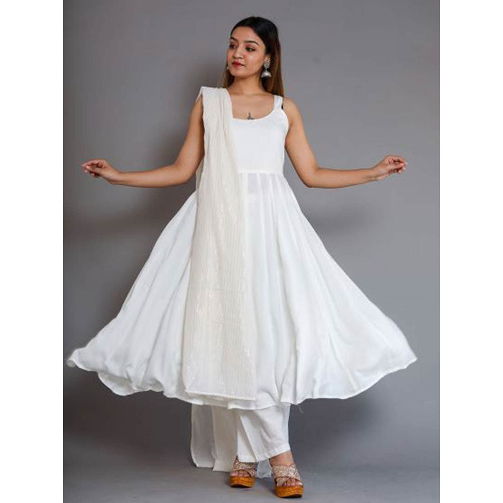 Gulabo Jaipur Noori White Cotton Rayon Kurta With Pyjama & Lurex Dupatta (Set of 3)