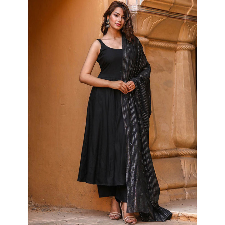 Gulabo Jaipur Noori Black Cotton Rayon Kurta With Pyjama & Lurex Dupatta (Set of 3)