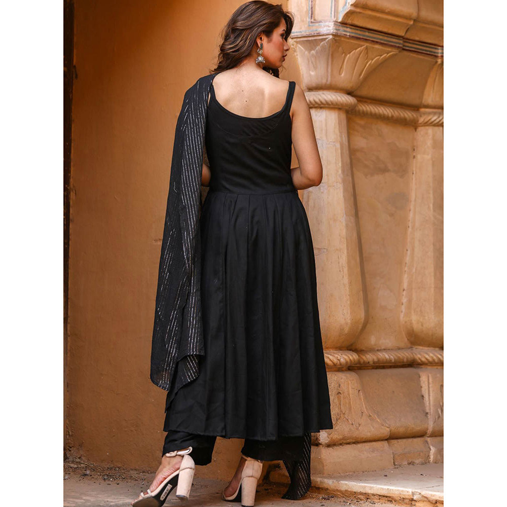 Gulabo Jaipur Noori Black Cotton Rayon Kurta With Pyjama & Lurex Dupatta (Set of 3)
