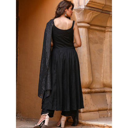 Gulabo Jaipur Noori Black Cotton Rayon Kurta With Pyjama & Lurex Dupatta (Set of 3)