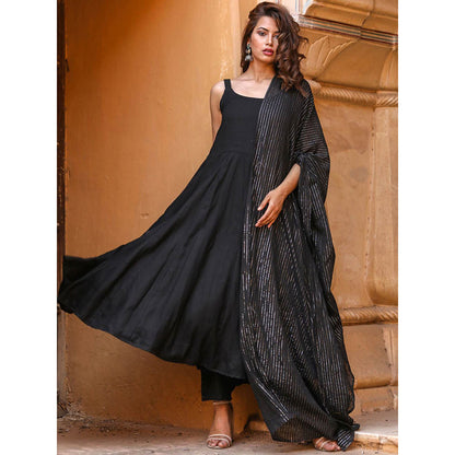 Gulabo Jaipur Noori Black Cotton Rayon Kurta With Pyjama & Lurex Dupatta (Set of 3)