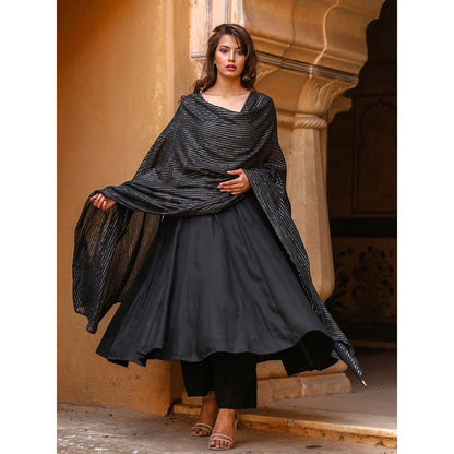 Gulabo Jaipur Noori Black Cotton Rayon Kurta With Pyjama & Lurex Dupatta (Set of 3)