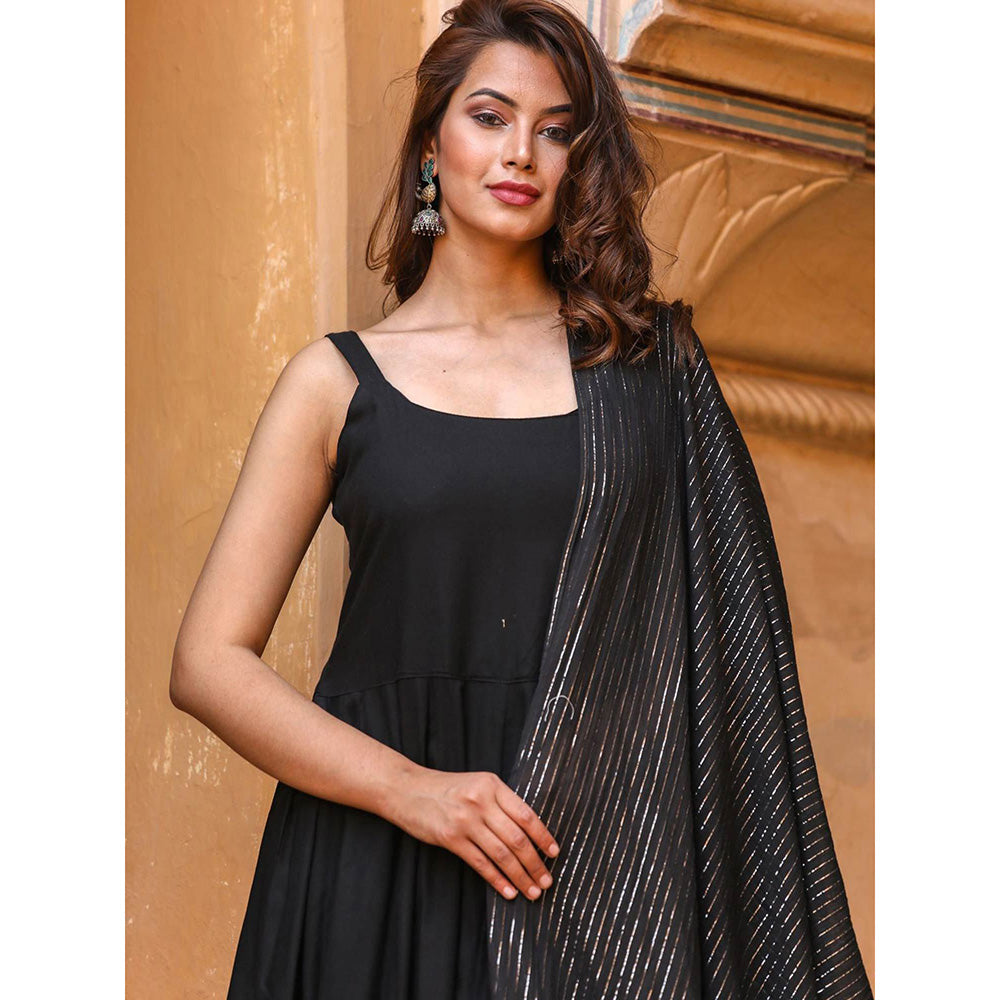 Gulabo Jaipur Noori Black Cotton Rayon Kurta With Pyjama & Lurex Dupatta (Set of 3)